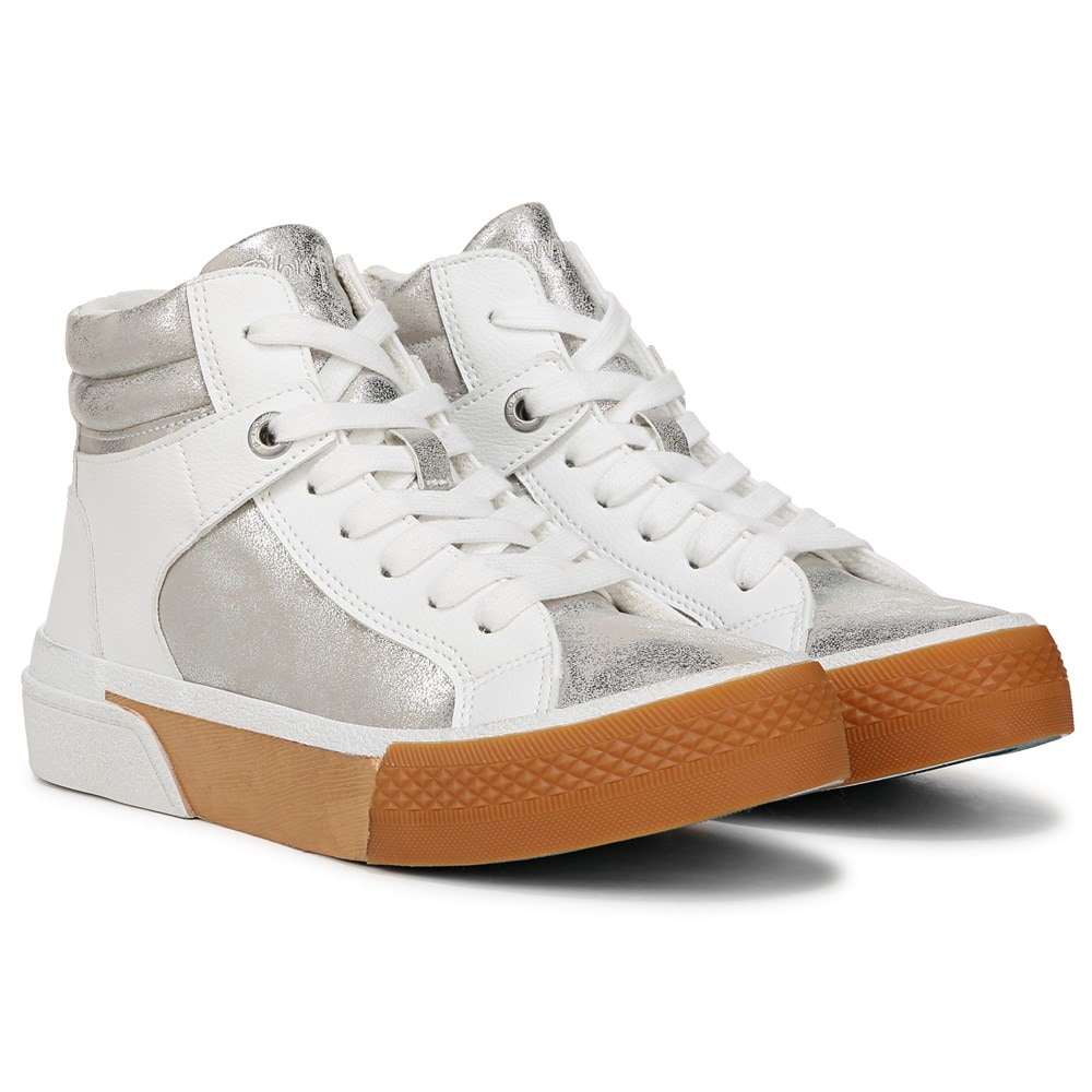 Blowfish Women's Waverly High Top Sneaker - White Silver Faux Leather Blowfish Women's Waverly High Top Sneaker - White Silver Faux Leather