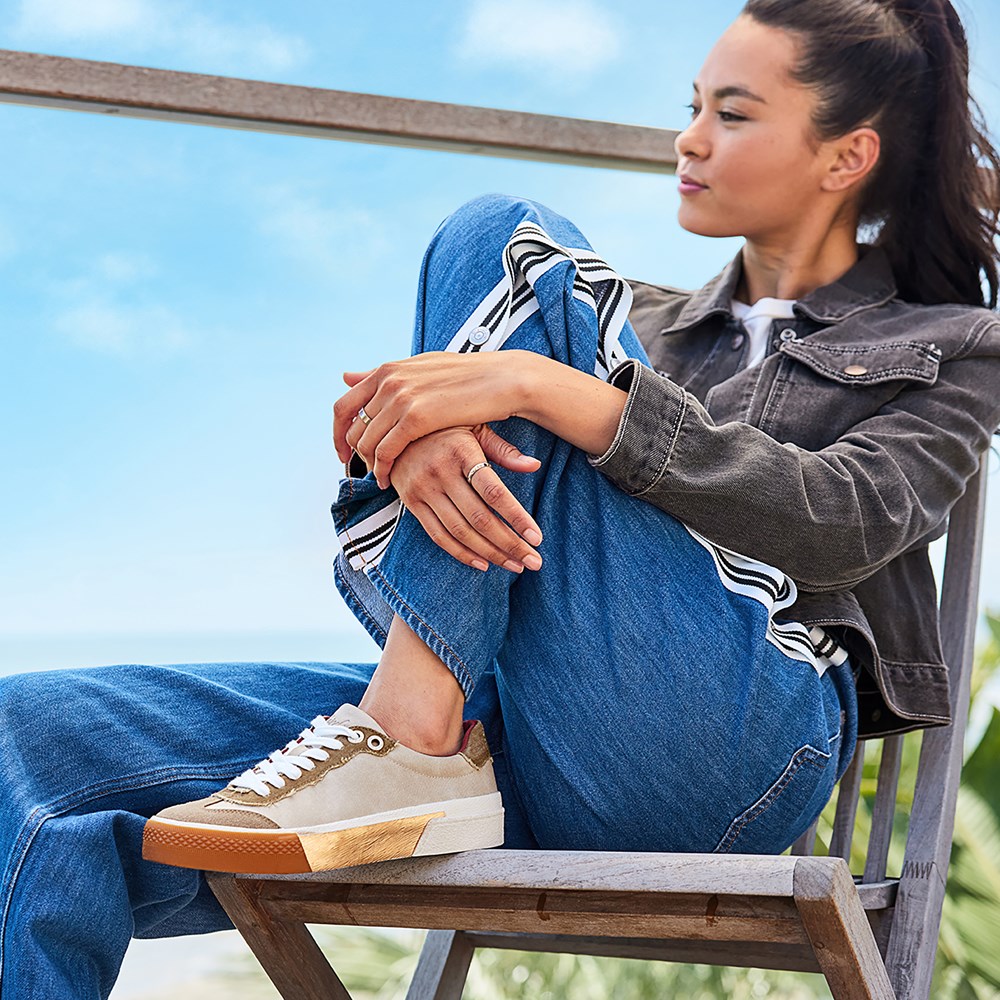 Blowfish Women\'s Wildcard Lace Up Sneaker - Off White Canvas/Faux Suede Blowfish Women\'s Wildcard Lace Up Sneaker - Off White Canvas/Faux Suede