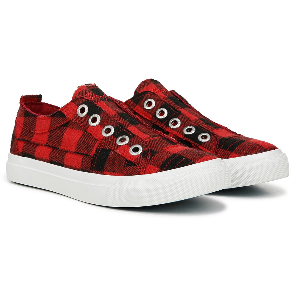 Blowfish Women's Play Slip On Sneaker - Red Plaid Fabric Blowfish Women's Play Slip On Sneaker - Red Plaid Fabric
