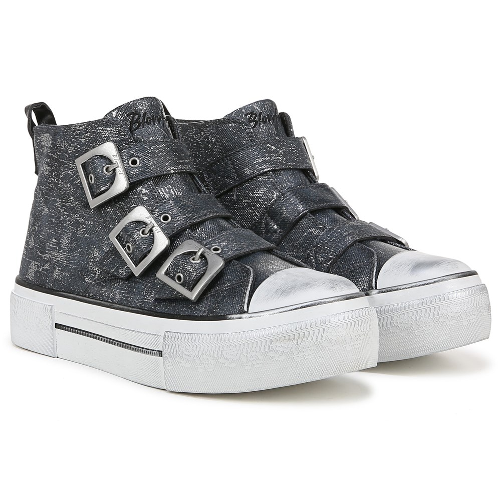 Blowfish Women's Knockout-B High Top Sneaker - Black Shimmer Faux Leather Blowfish Women's Knockout-B High Top Sneaker - Black Shimmer Faux Leather